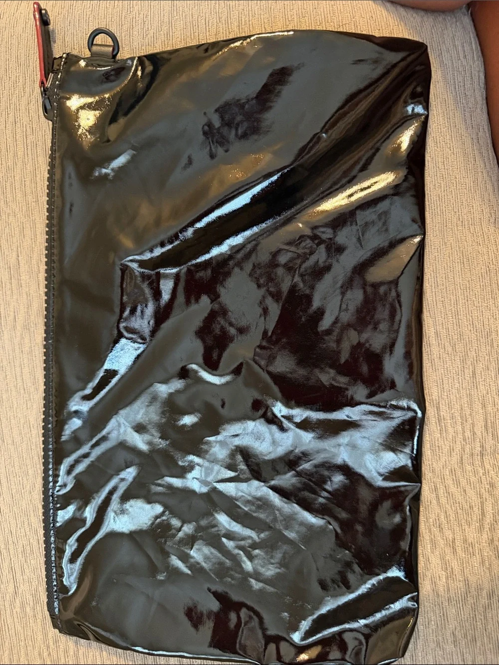 MZ Wallace Bag Large Black Lacquer Nylon Zip Pouch I Clutch *EXCELLENT*